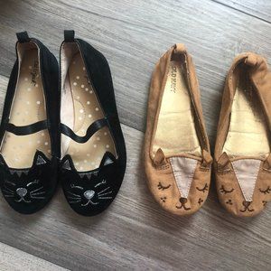 2 pair Cat and Jack and Old Navy girls flats size 11 black and tan